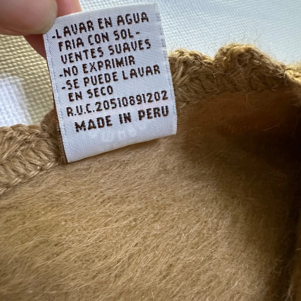 Alpaca Camargo Cape Poncho OS Camel Brown Crochet Lace Fringe Layer Peru Made